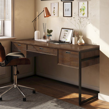 Richmond Solid Acacia Wood Desk In Rustic Natural Aged Brown