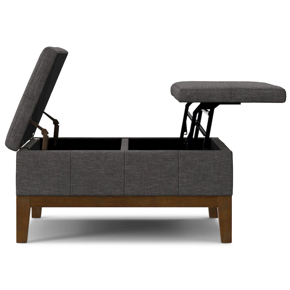 Dover Lift Top Coffee Table Storage Ottoman in Slate Grey  Polyester Linen