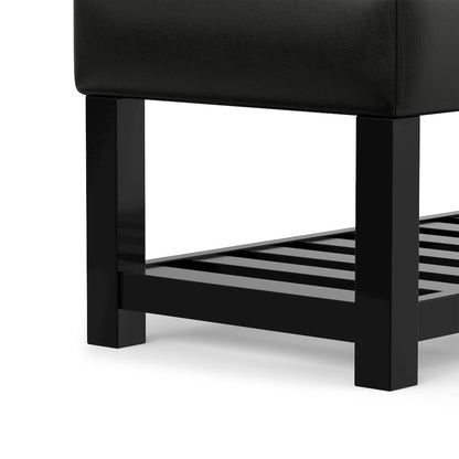 Saxon Solid Hardwood Storage Ottoman Bench In Midnight Black