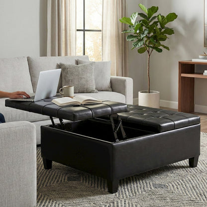 Harrison Coffee Table Storage Ottoman In Midnight Black Vegan Faux Leather
