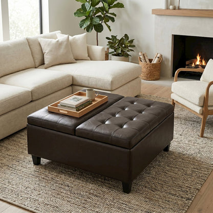 Harrison Coffee Table Storage Ottoman In Tanners Brown Vegan Faux Leather