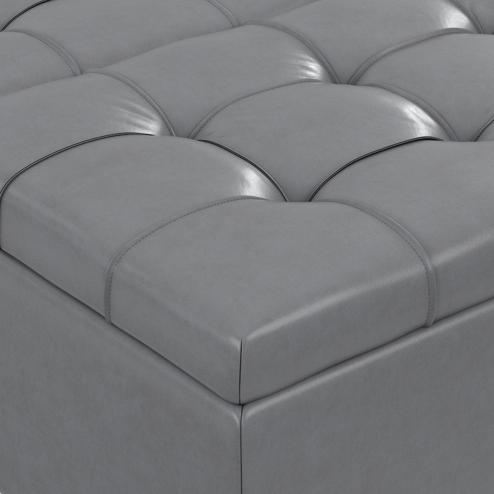 Harrison Coffee Table Storage Ottoman In Stone Grey Vegan Faux Leather