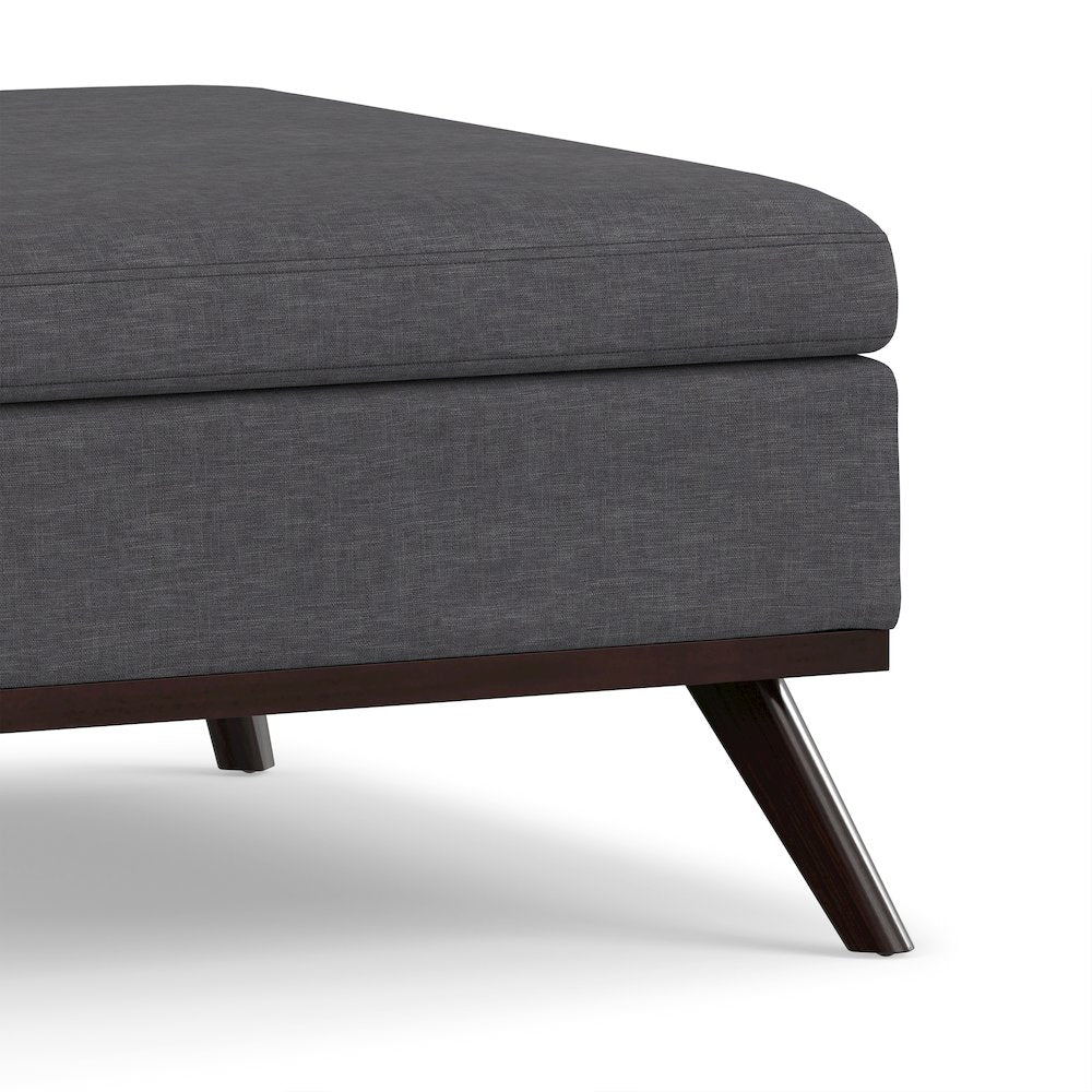 Owen Square Coffee Table Storage Ottoman In Slate Grey Linen Look Fabric