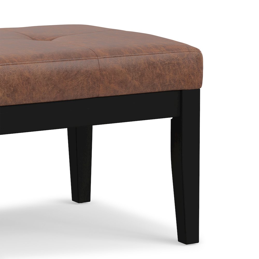 Lacey Solid Wood Tufted Ottoman Bench In Distressed Saddle Brown