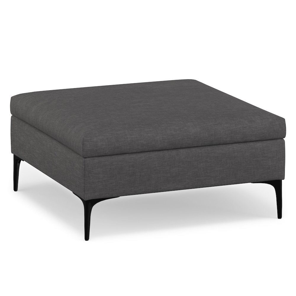 Coffee Table Storage Ottoman With Lift Up Lid In Slate Grey Polyester Linen