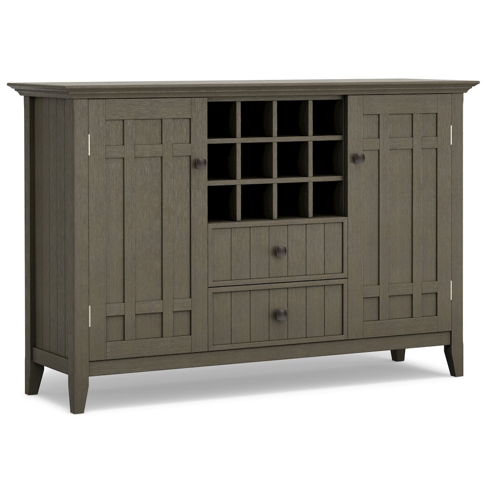 Bedford Solid Wood Sideboard Buffet And Wine Rack In Farmhouse Grey