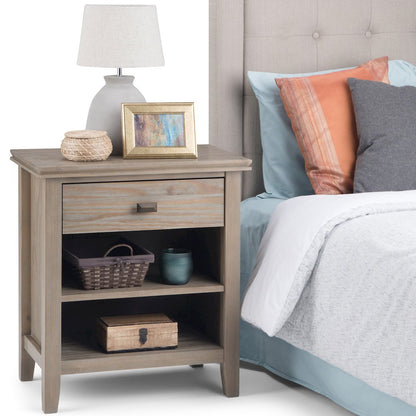 Artisan 24 inch Wide Solid Wood Transitional Bedside Table in Distressed Grey