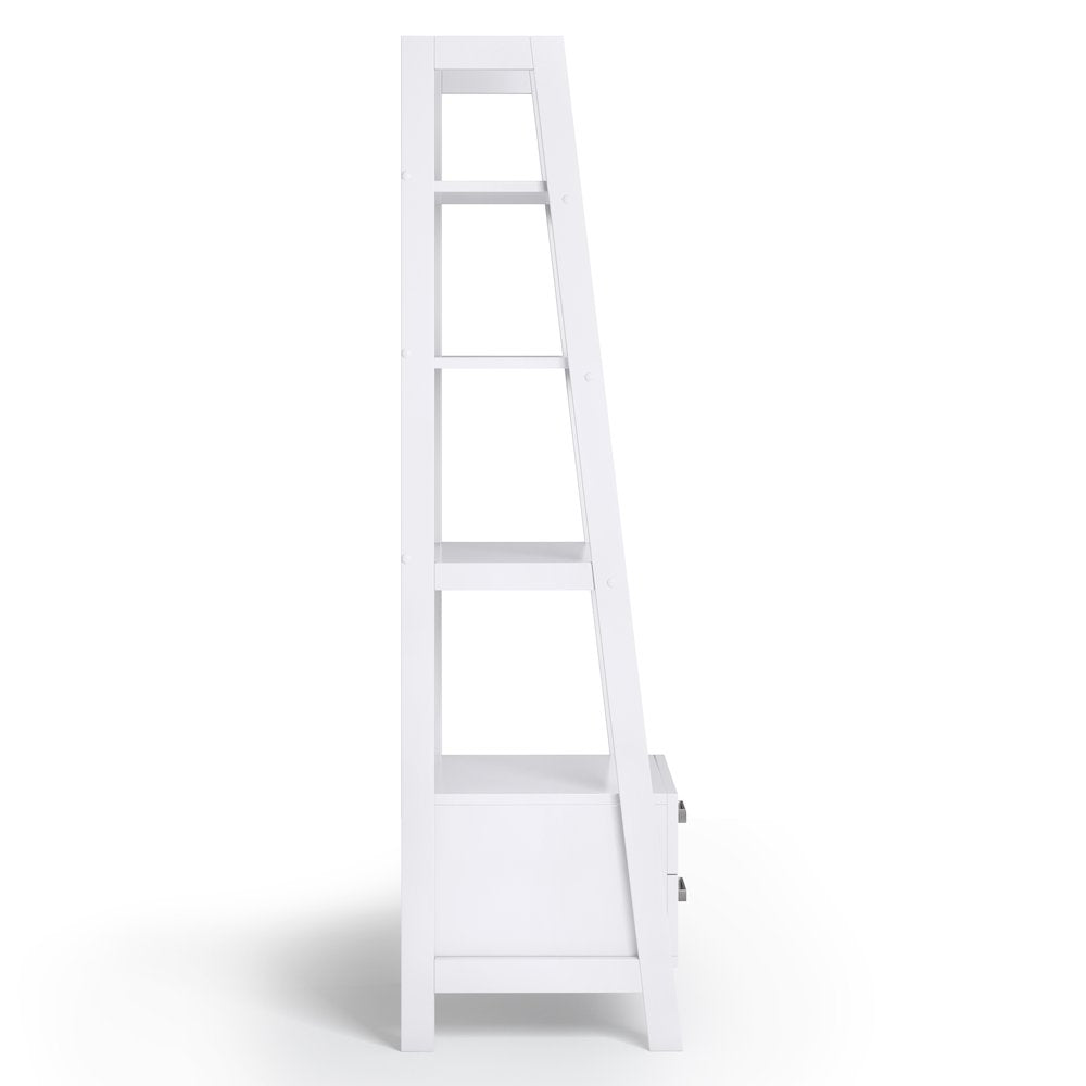 Sawhorse Solid Wood Ladder Shelf With Storage In White