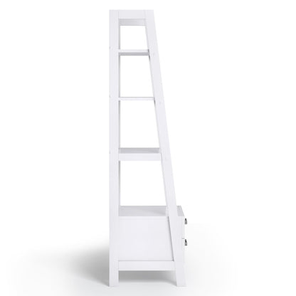 Sawhorse Solid Wood Ladder Shelf With Storage In White