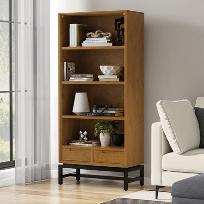 Banting SOLID HARDWOOD Mid Century Bookcase in Medium Saddle Brown