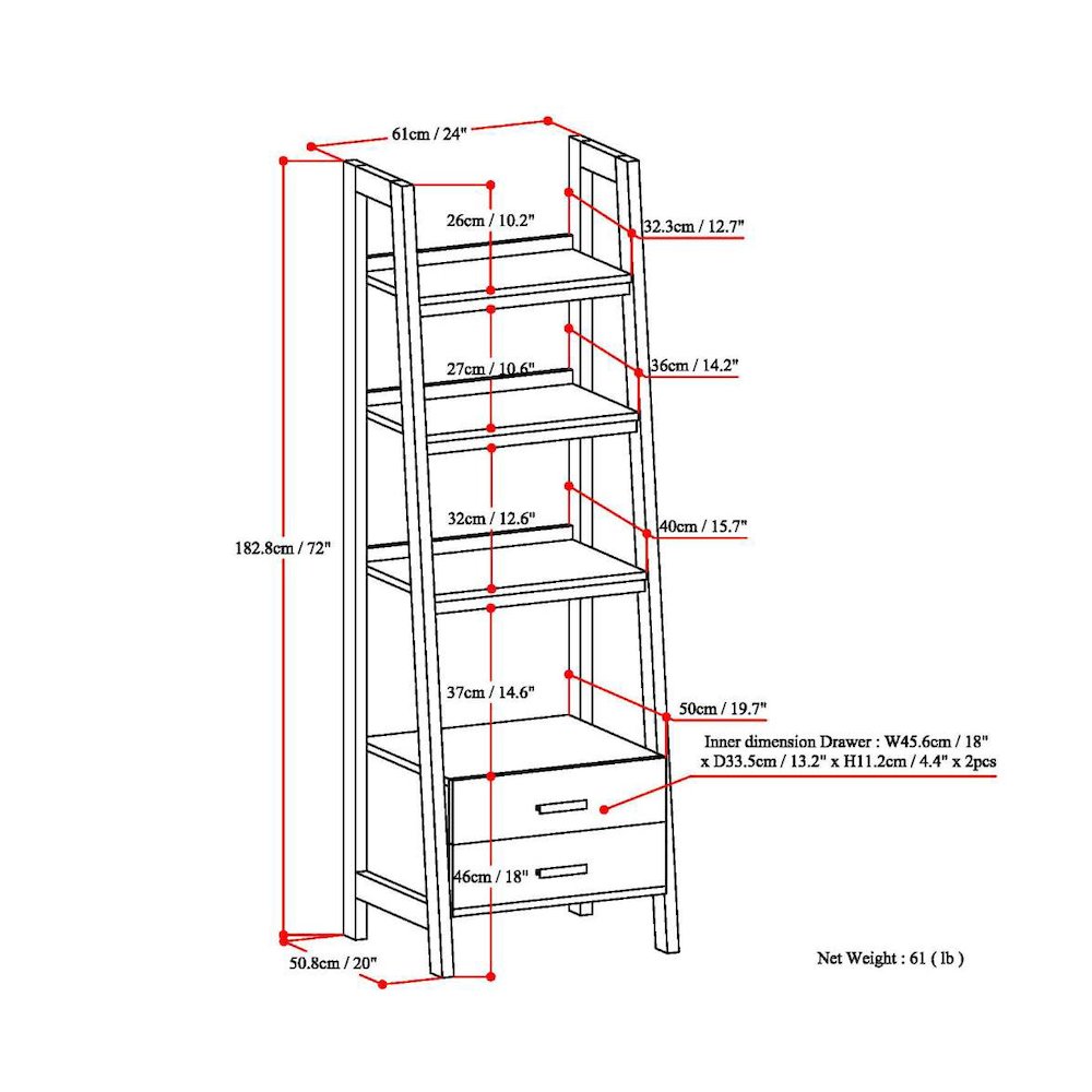 Sawhorse Solid Wood Ladder Shelf With Storage In White
