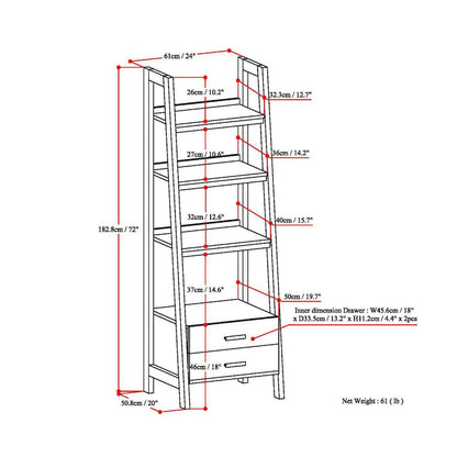 Sawhorse Solid Wood Ladder Shelf With Storage In White