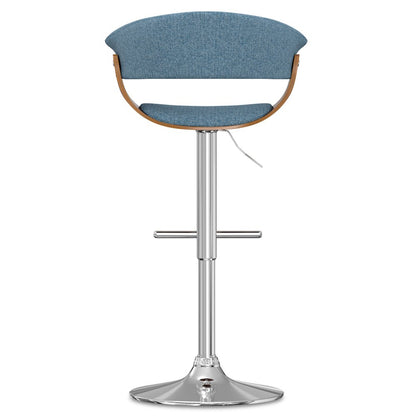 Sheldon Adjustable Swivel Bar Stool In Denim Blue Woven Polyester Fabric