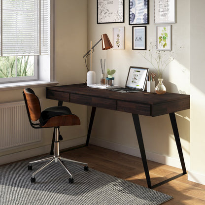 Lowry Solid Acacia Wood Desk In Distressed Hickory Brown