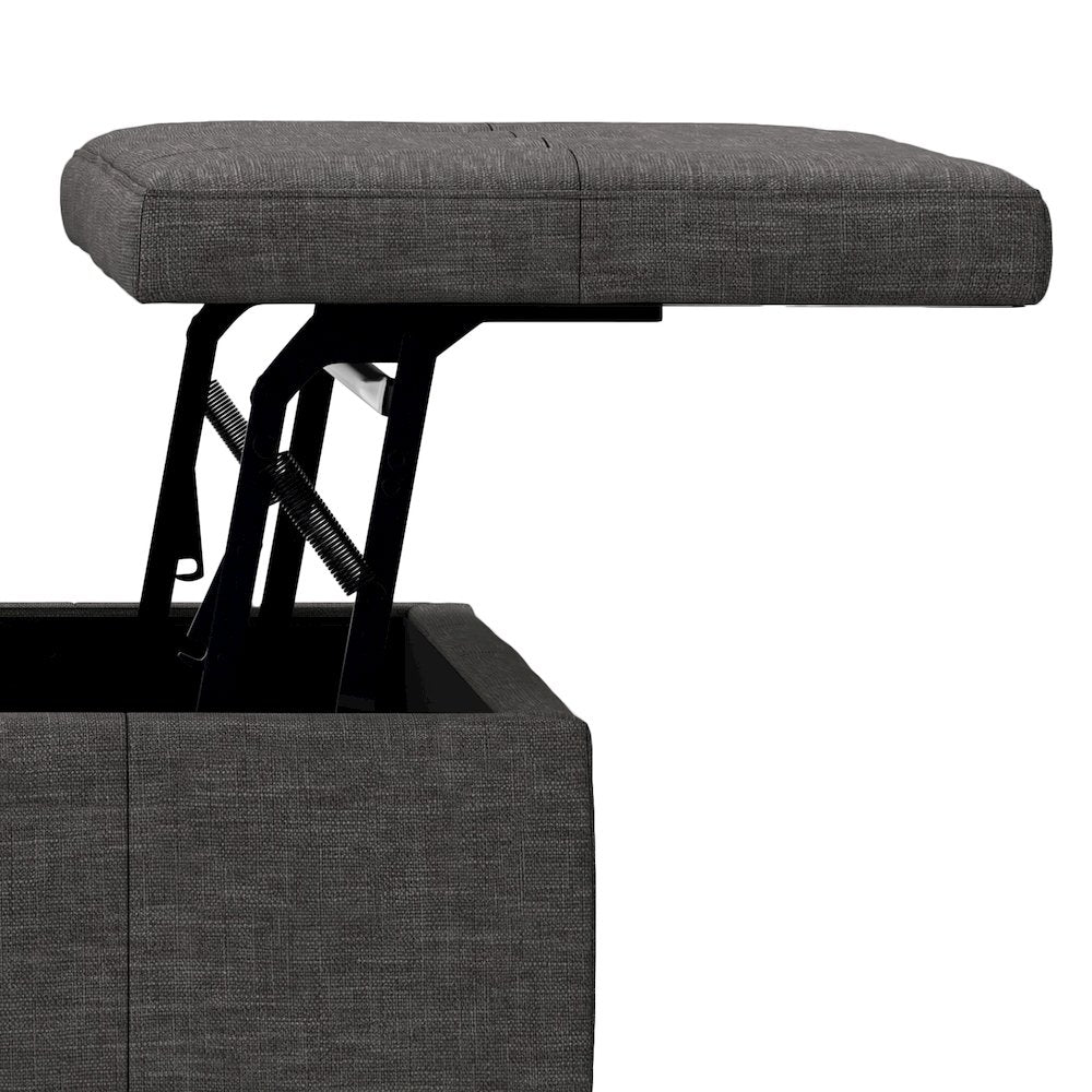 Dover Lift Top Coffee Table Storage Ottoman in Slate Grey  Polyester Linen