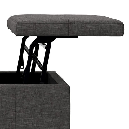 Dover Lift Top Coffee Table Storage Ottoman in Slate Grey  Polyester Linen