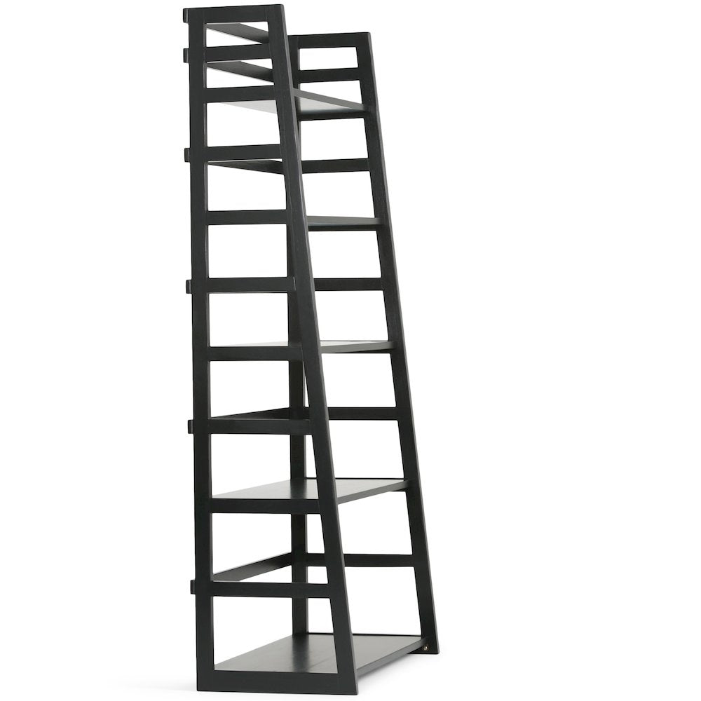 Acadian Solid Wood Ladder Shelf Bookcase In Black
