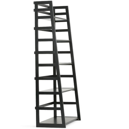 Acadian Solid Wood Ladder Shelf Bookcase In Black