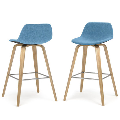 Randolph Bentwood Counter Height Stool (Set Of 2) In Medium Blue Polyester Linen
