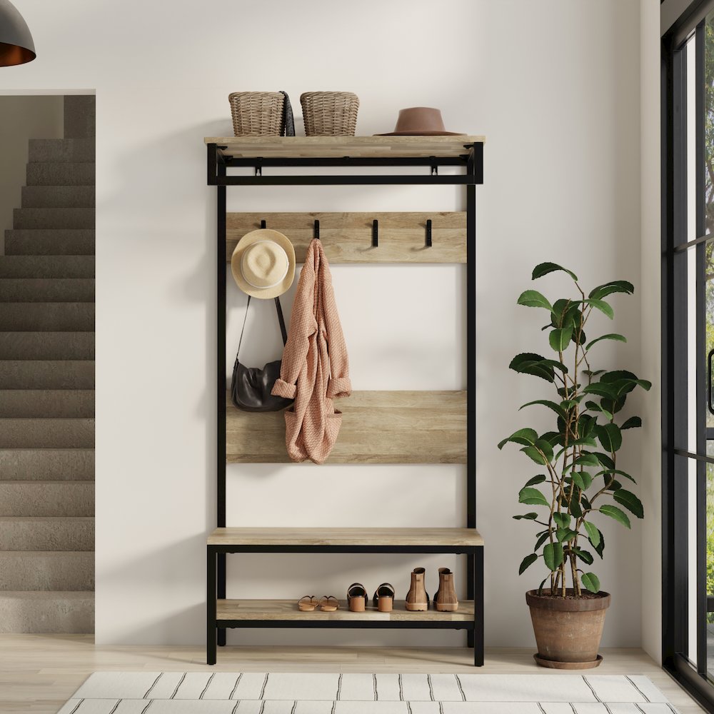 Westmount 40 inch Wide Solid Mango Wood Industrial Entryway Hall Tree Bench
