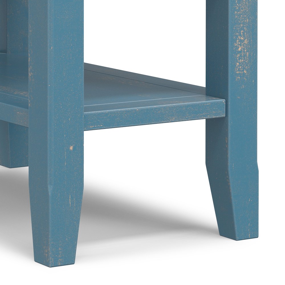 14 Wide Solid Wood Transitional Narrow Side Table in Distressed Coastal Blue