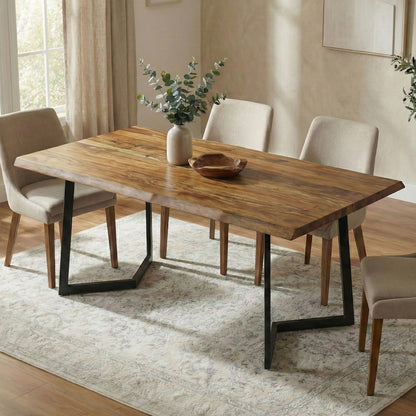 Watkins Solid Mango Wood Dining Table With Inverted Metal Base In Light Brown