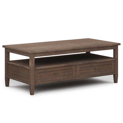 Warm Shaker Solid Wood Coffee Table In Farmhouse Brown
