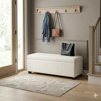 Avalon 48" Solid Wood Transitional Storage Ottoman Bench in Alabaster Ivory