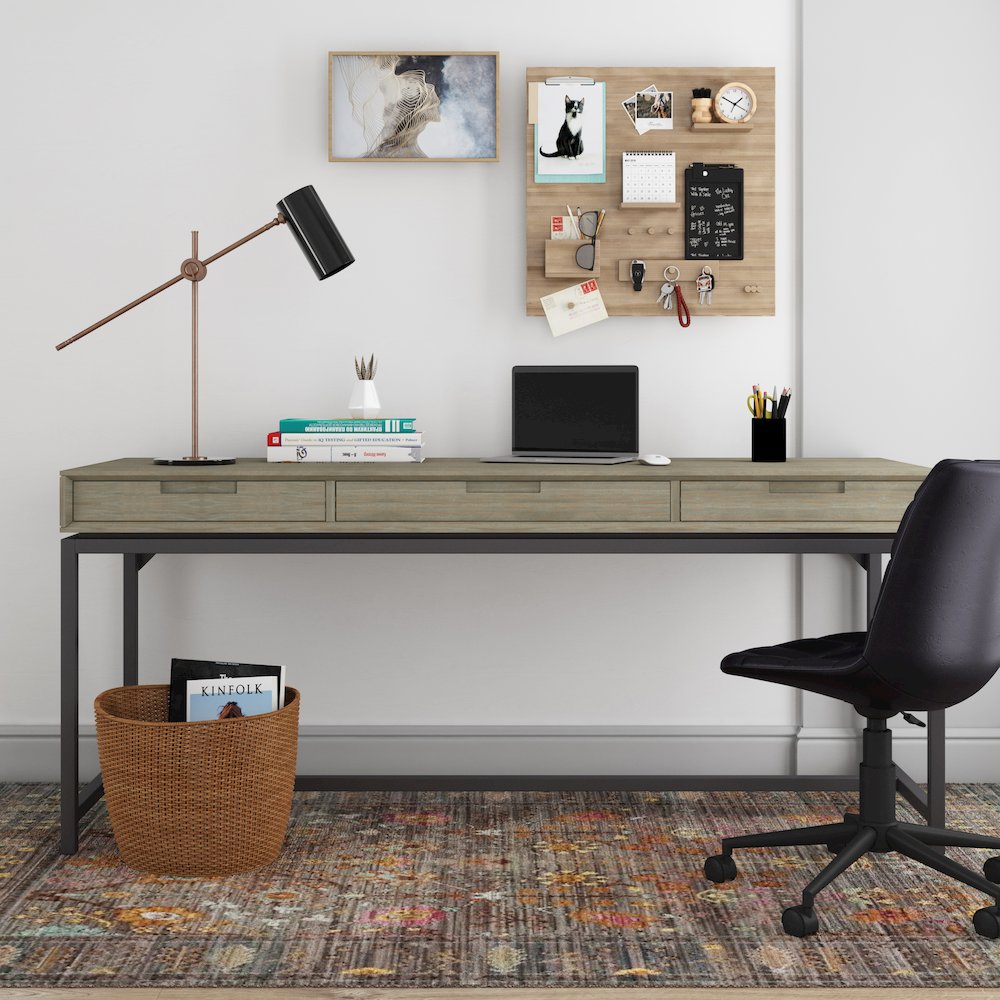 Banting Solid Hardwood Mid Century Wide Desk In Distressed Grey
