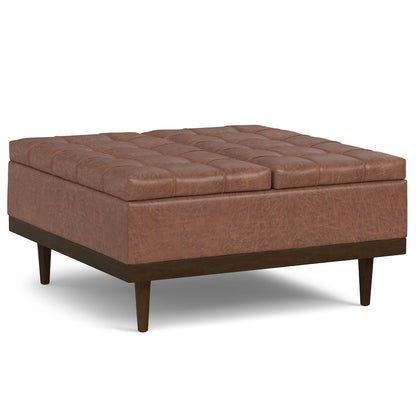 Mariah Lift Top Table Storage Ottoman in Distressed Saddle Brown