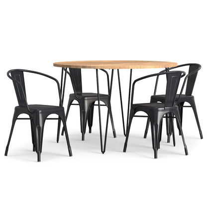 5 Piece Dining Set In Distressed Black And Silver