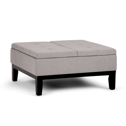Dover Square Coffee Table Storage Ottoman In Cloud Grey Linen Look Fabric