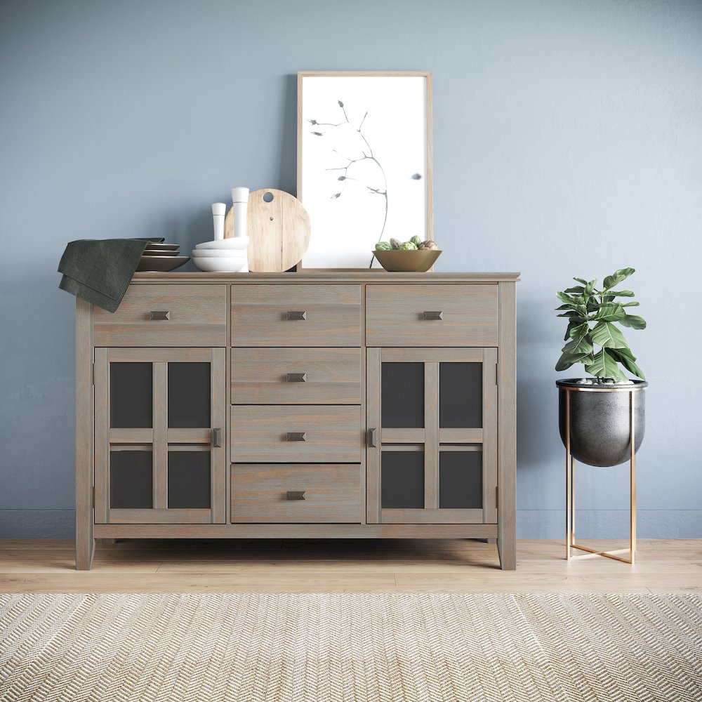 Artisan Solid Wood Sideboard Buffet In Distressed Grey