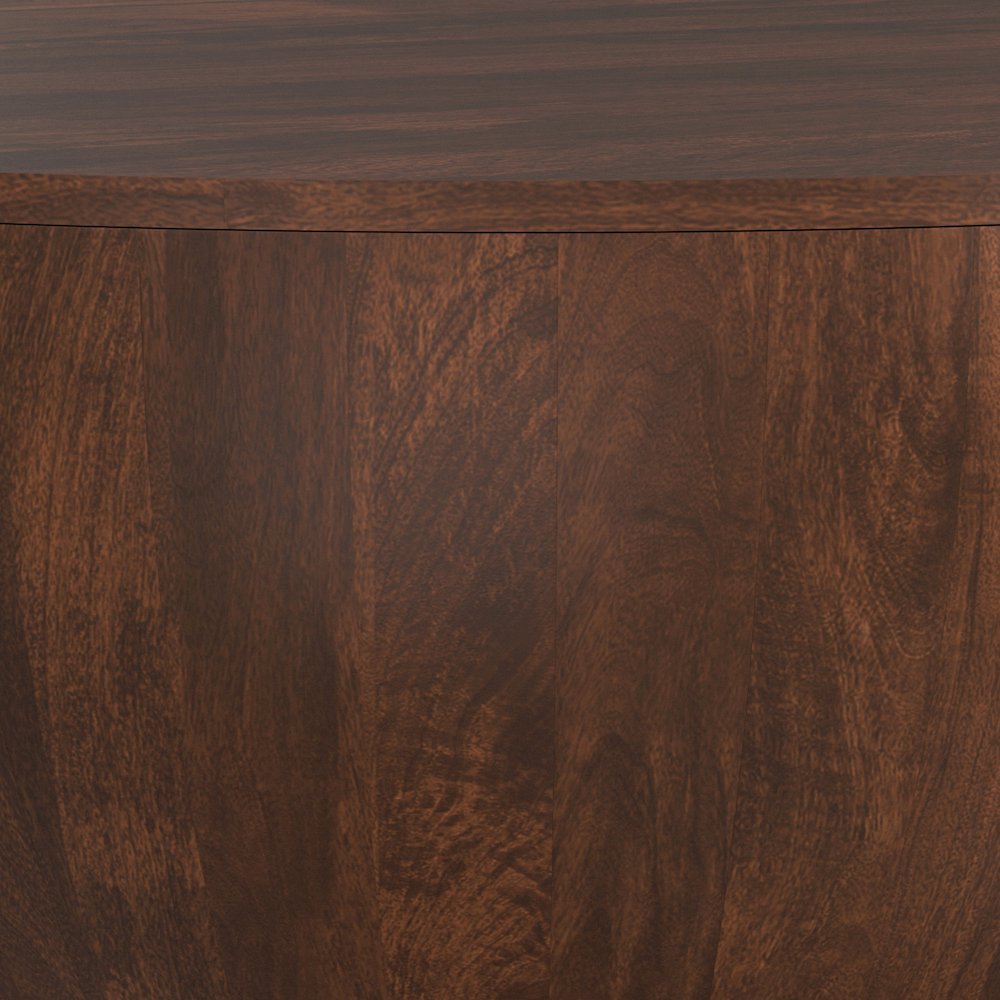 34 inch Wide Solid Mango Modern Industrial Drum Coffee Table in Walnut Brown