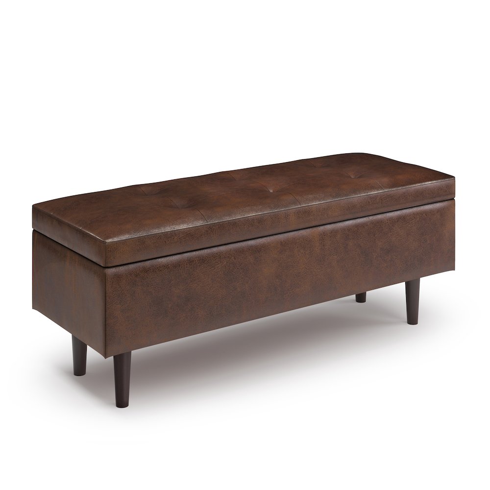 Rectangular Storage Ottoman In Distressed Chestnut Brown Vegan Faux Leather