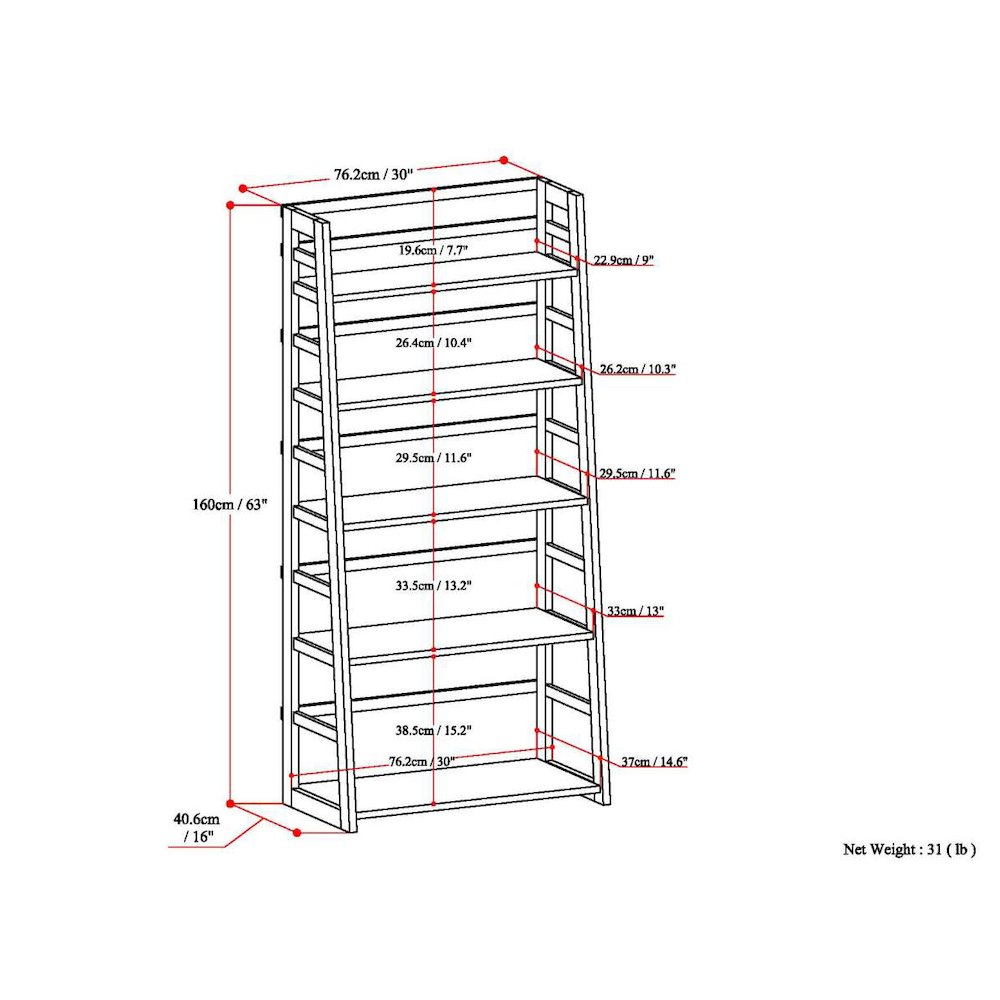 Acadian Solid Wood Ladder Shelf Bookcase In Black