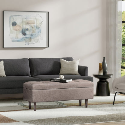 Rectangular Storage Ottoman In Distressed Grey Taupe Vegan Faux Leather