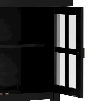 60 inch Wide Solid Wood Transitional Large 4 Door Sideboard Buffet in Black