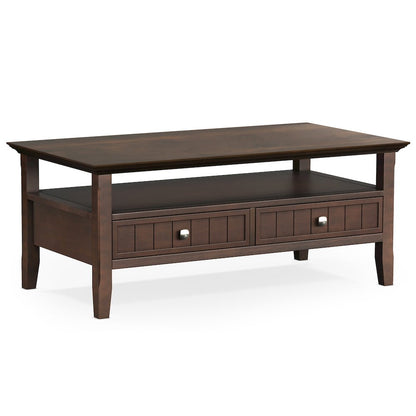 Acadian Solid Wood Coffee Table With Drawer In Brunette Brown