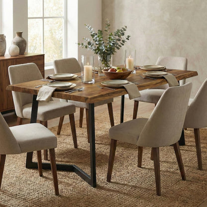 Watkins Solid Mango Wood Dining Table With Inverted Metal Base In Light Brown