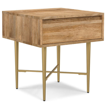 Fallon SOLID MANGO WOOD End Table with Drawer in Natural