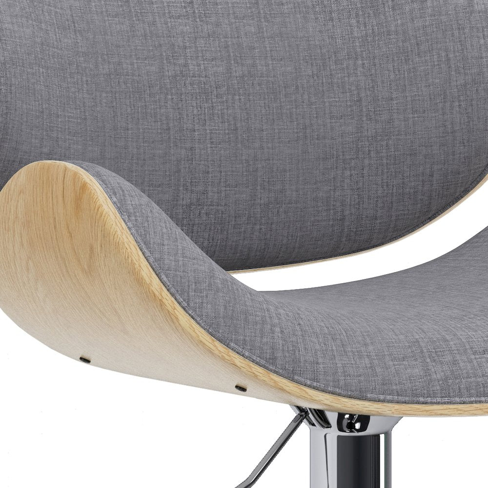Marana Bentwood Adjustable Swivel Bar Stool In Light Grey Polyester Linen