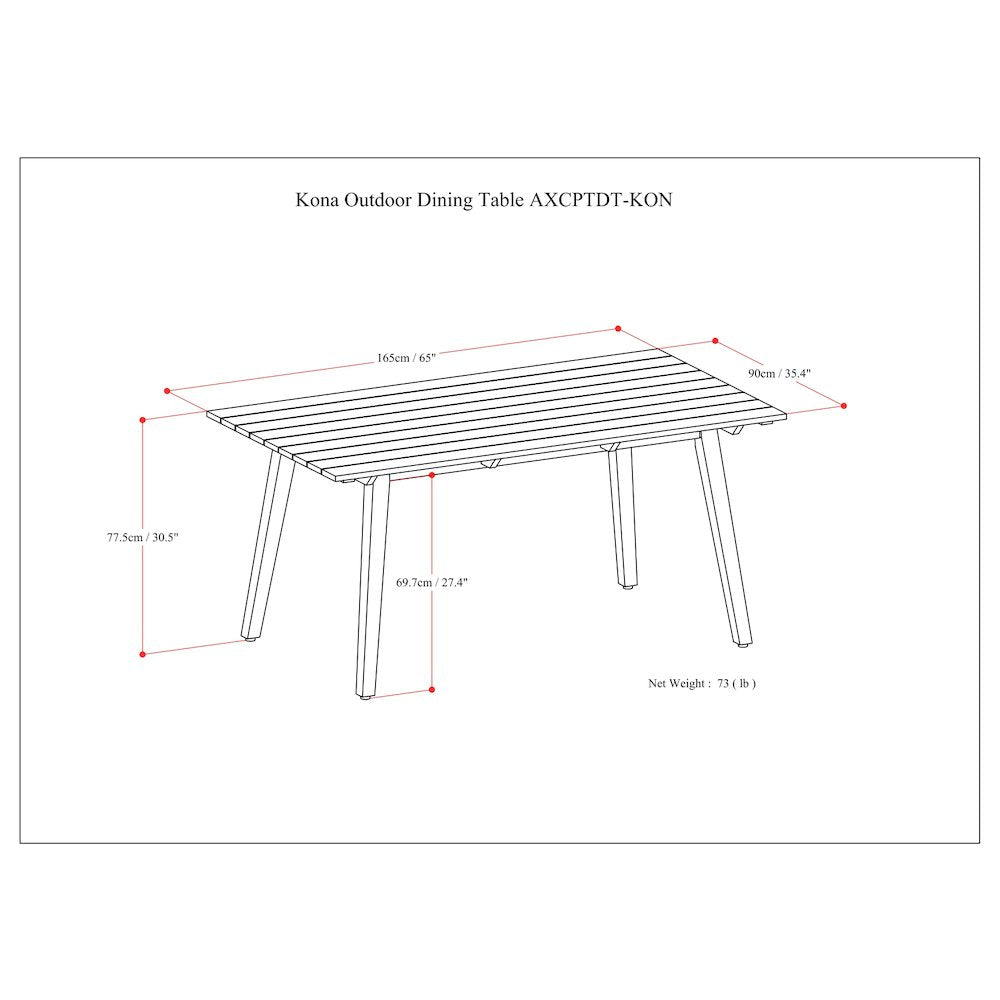 Kona Solid Acacia Wood Outdoor Dining Table In Light Teak