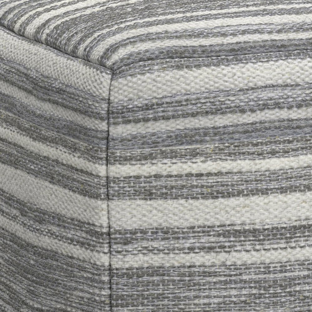 Carina Square Woven Pouf In Black Melange, White Wool
