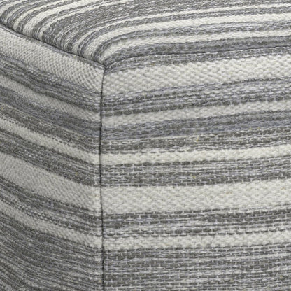 Carina Square Woven Pouf In Black Melange, White Wool
