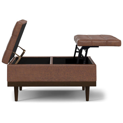 Mariah Lift Top Table Storage Ottoman in Distressed Saddle Brown