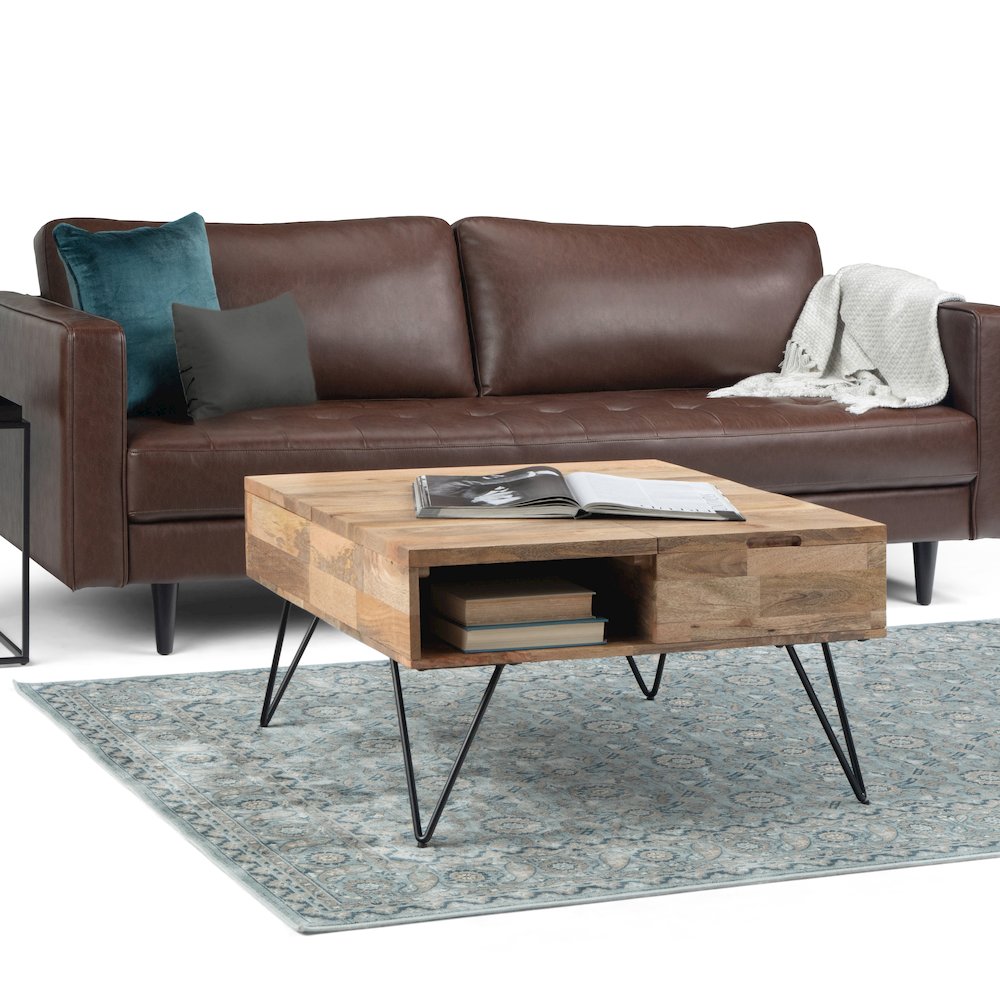 Hunter Solid Mango Wood Lift Top Square Coffee Table In Natural