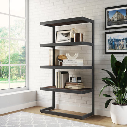Erina Solid Acacia Wood Bookcase In Distressed Charcoal Brown