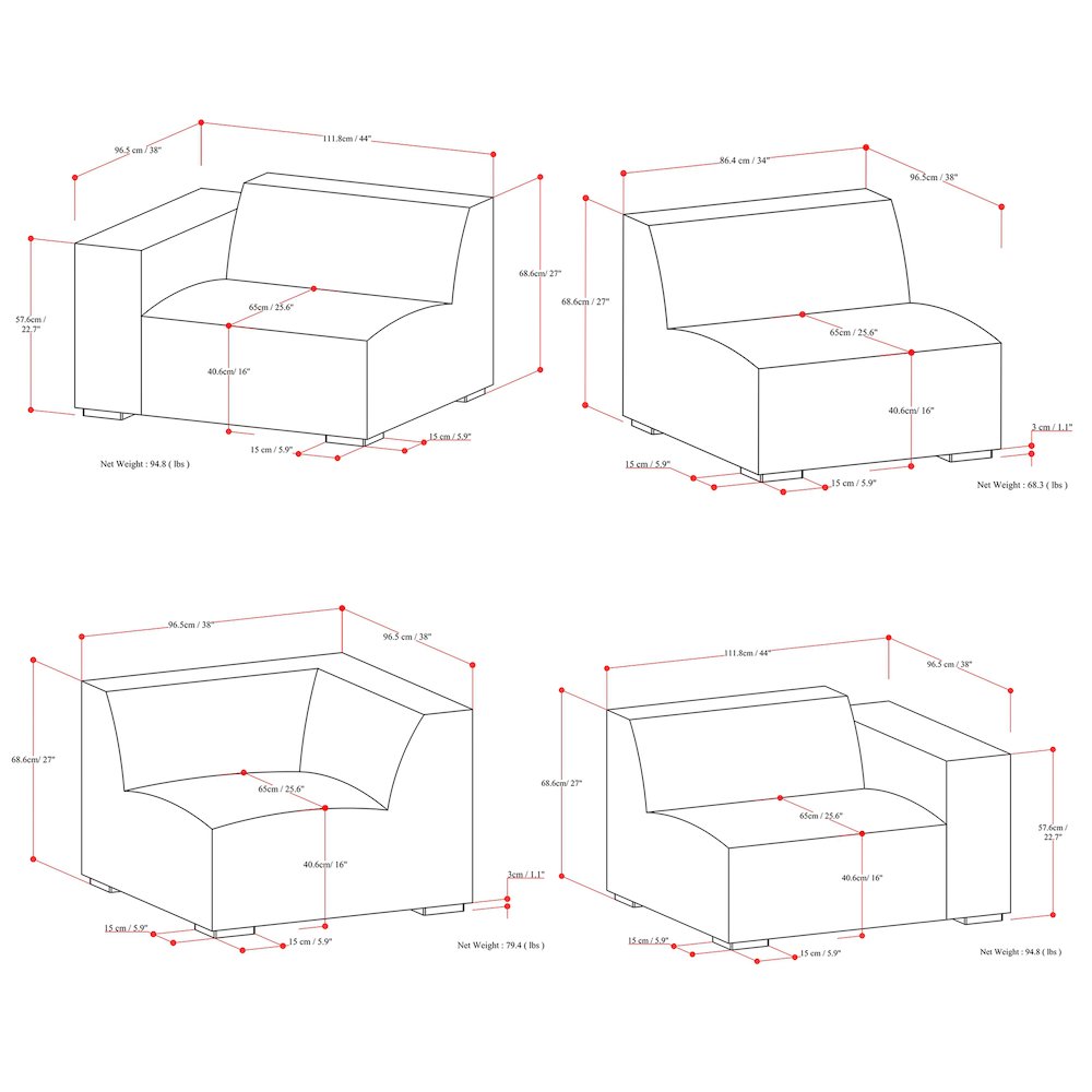 Rex Corner Sectional Modular Sofa In Tightly Woven Performance Fabric