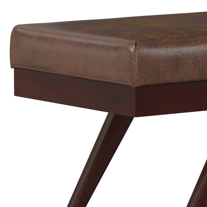 Chanelle SOLID HARDWOOD Mid Century Ottoman Bench in Distressed Chestnut Brown